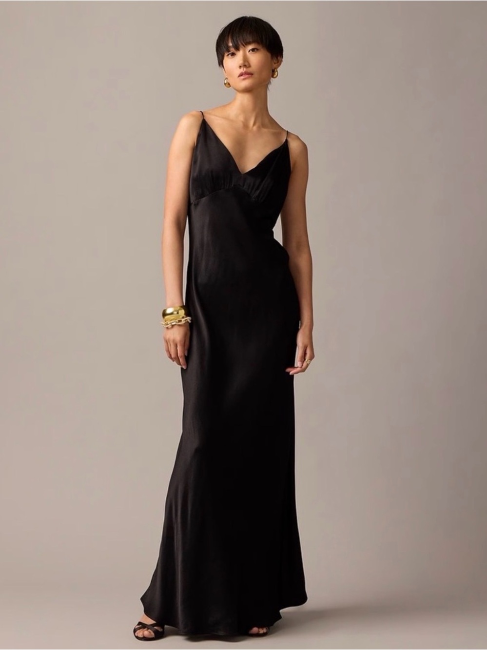 J.Crew Collection Full-Length V-Neck Slip Dress in Luster Crepe